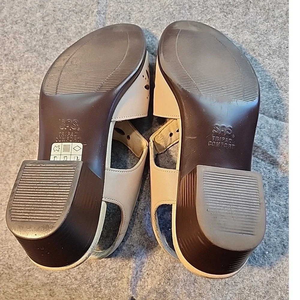 SAS Tripad Comfort Womens Beige Leather Floral Laser Cut Slingback Wedge Sandals